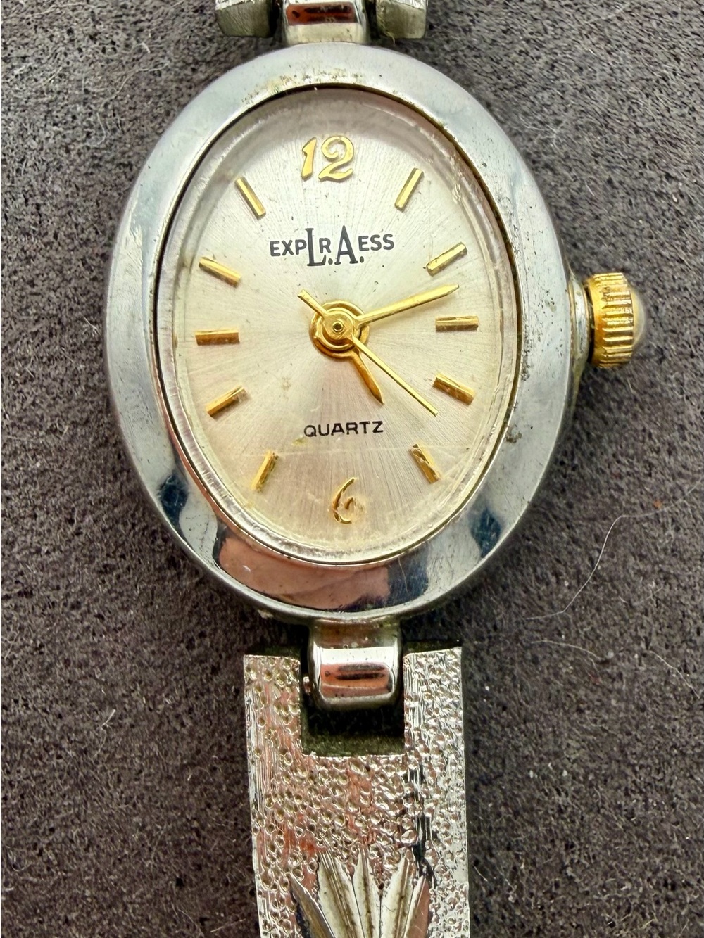 LA Express Two-Tone Silver and Gold Oval Bracelet Watch
